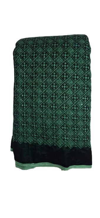 Bottle Green Velvet Checks Design with Sequins Work