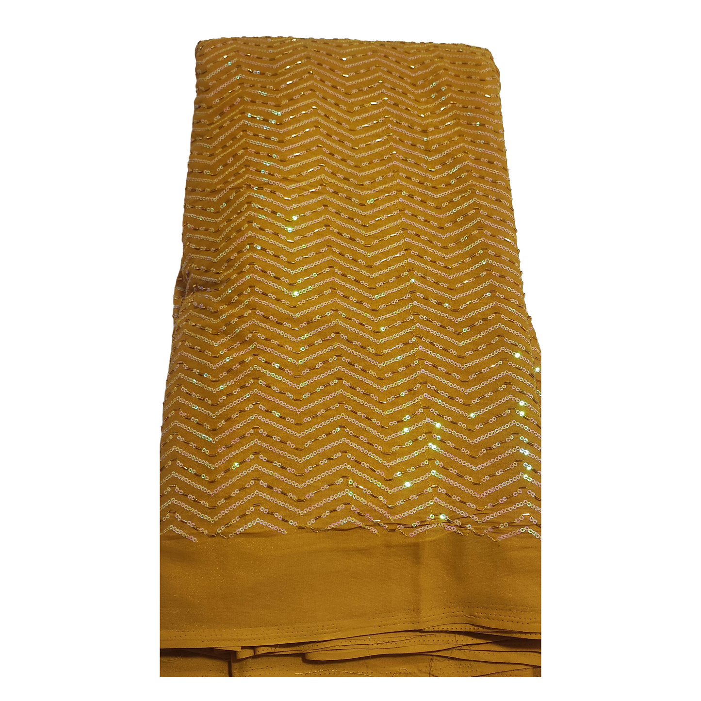Yellow Star Georgette Fabric with Piping Work – Perfect for Haldi Function