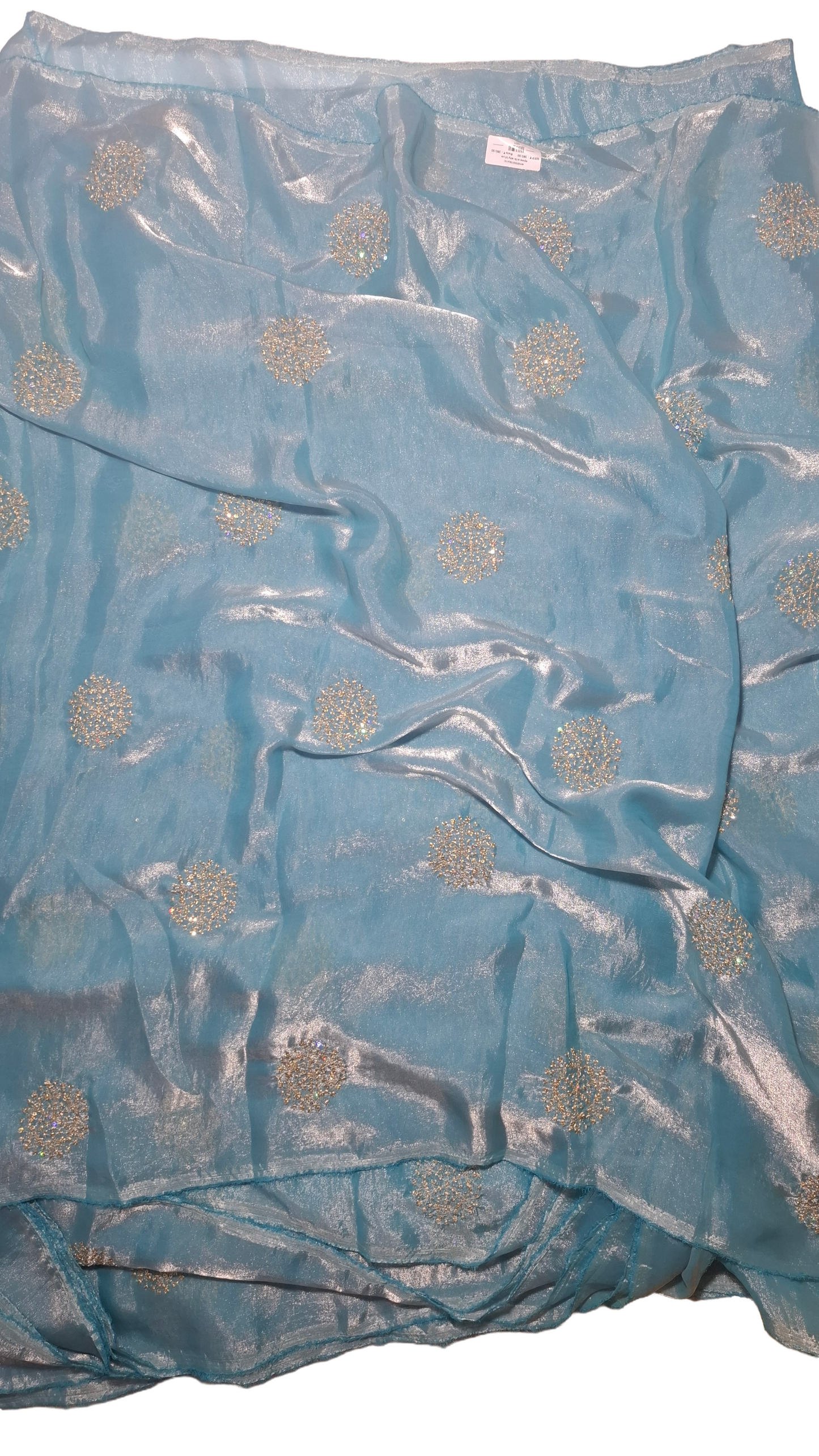 Sky Blue Fandy Fabric with Elegant Gold Buta Work