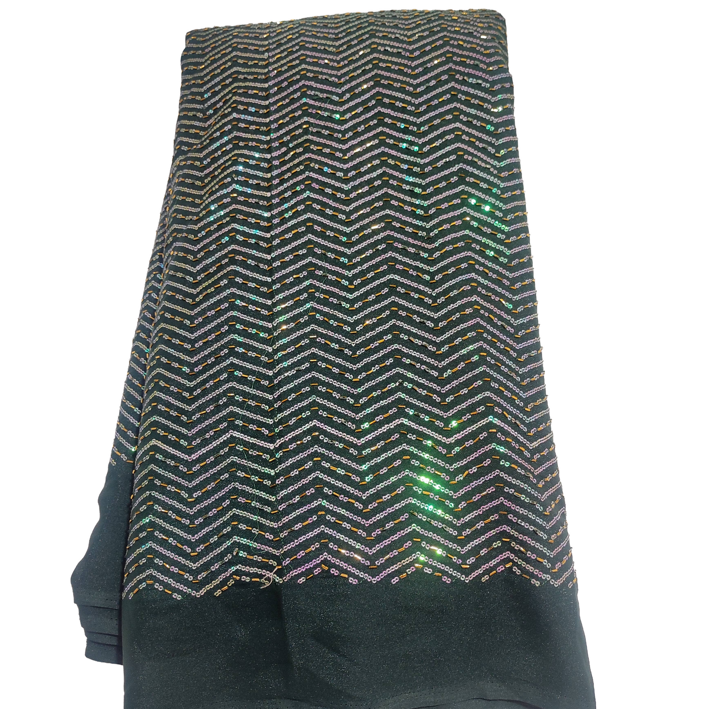 Bottle Green Star Georgette Fabric – Premium Shine & Zig-Zag Design