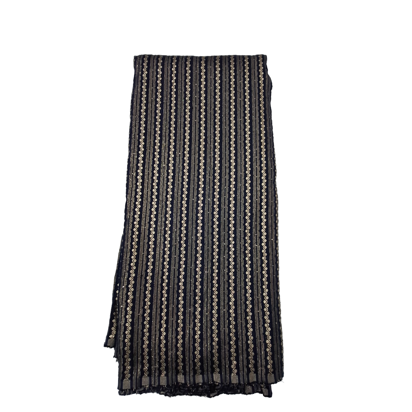 Petrol Blue Chanderi Silk Fabric with Golden Stripe Weaving