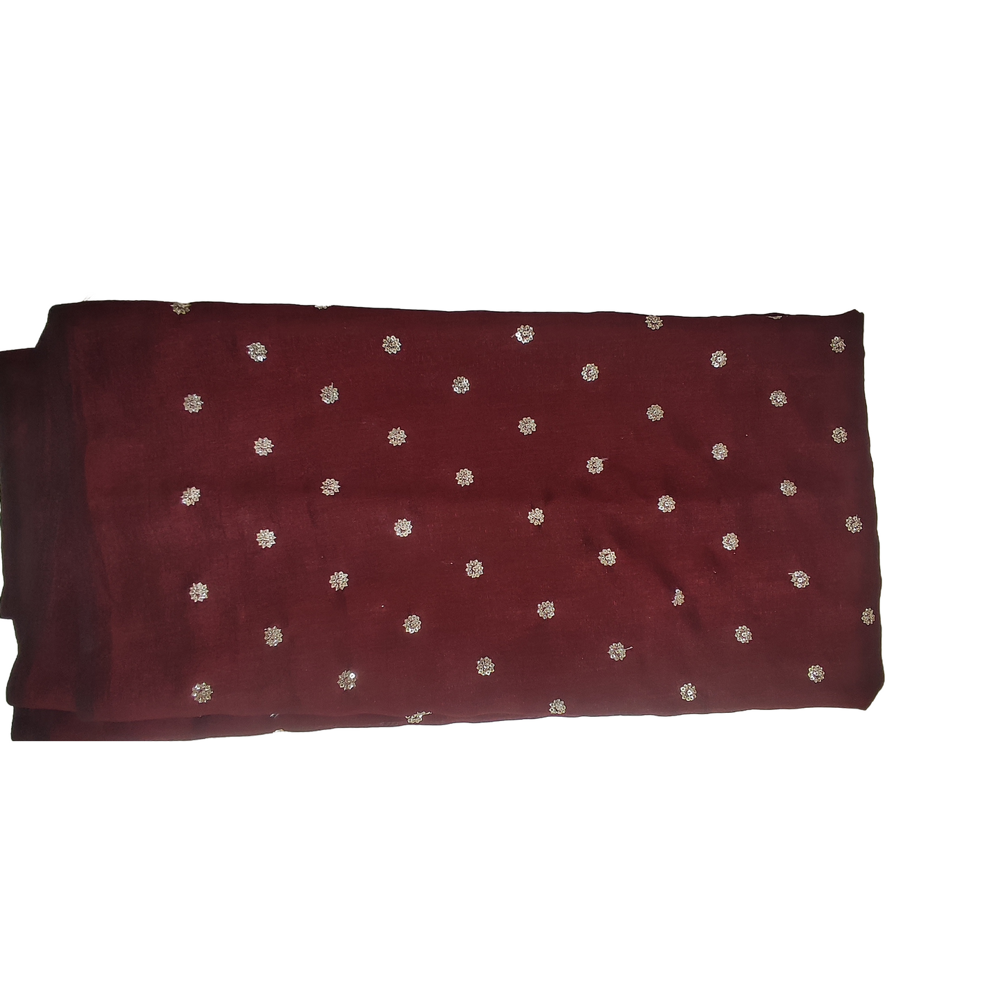 Mehroon Vichitra Silk Fabric with Gold Sequin Butti Work