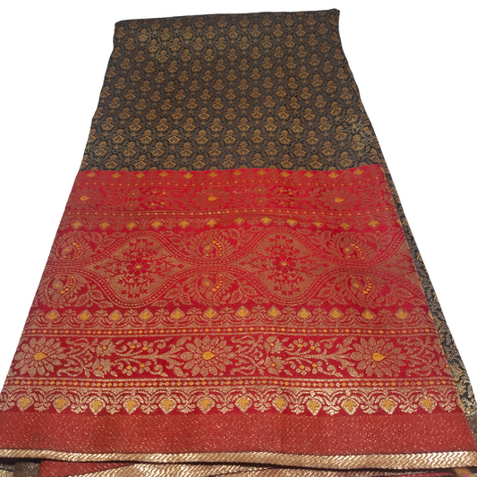Black Banarasi Fabric with Red Border | Premium Banarasi Silk