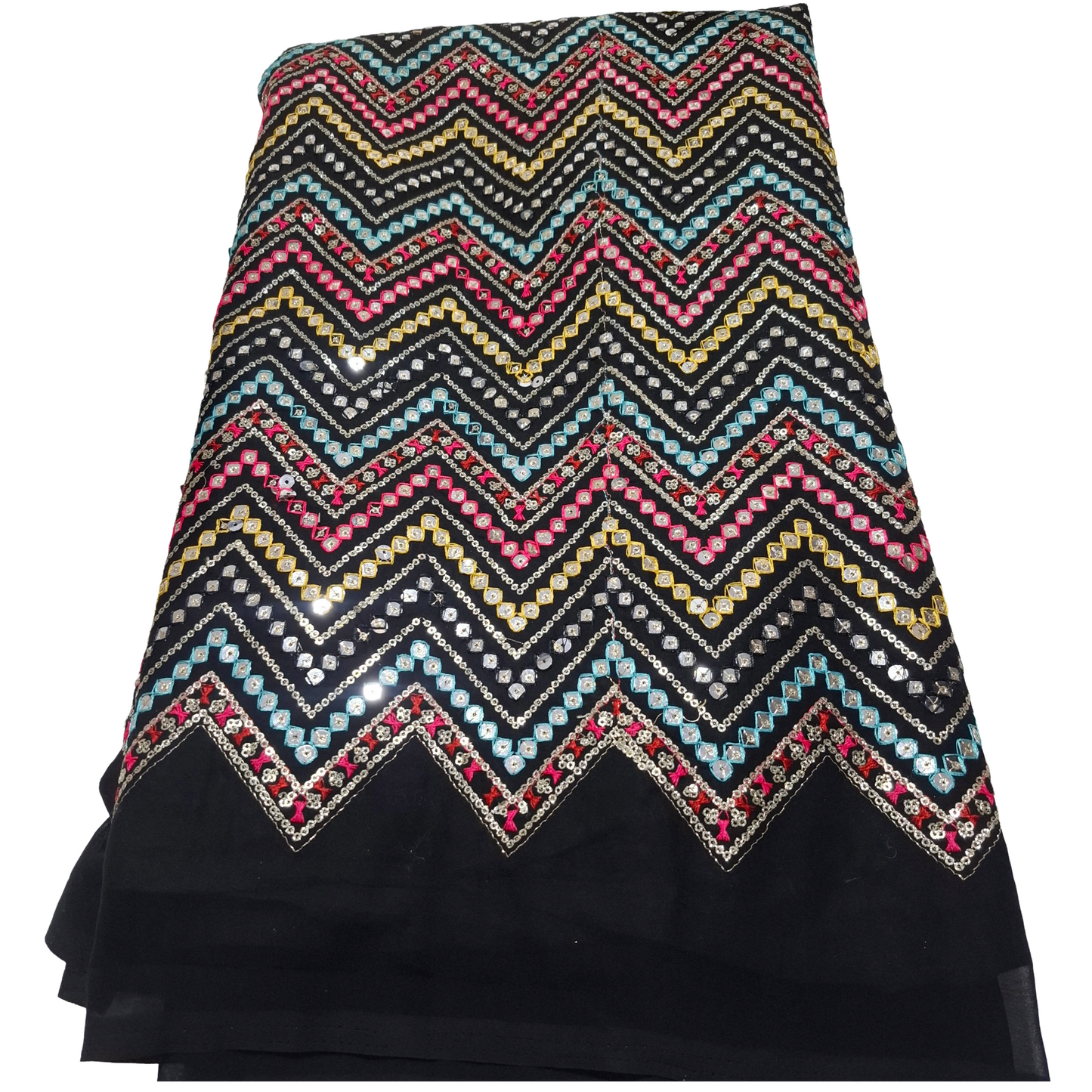 ✨ bleck Georgette Multicolour Sequin Work Fabric ✨