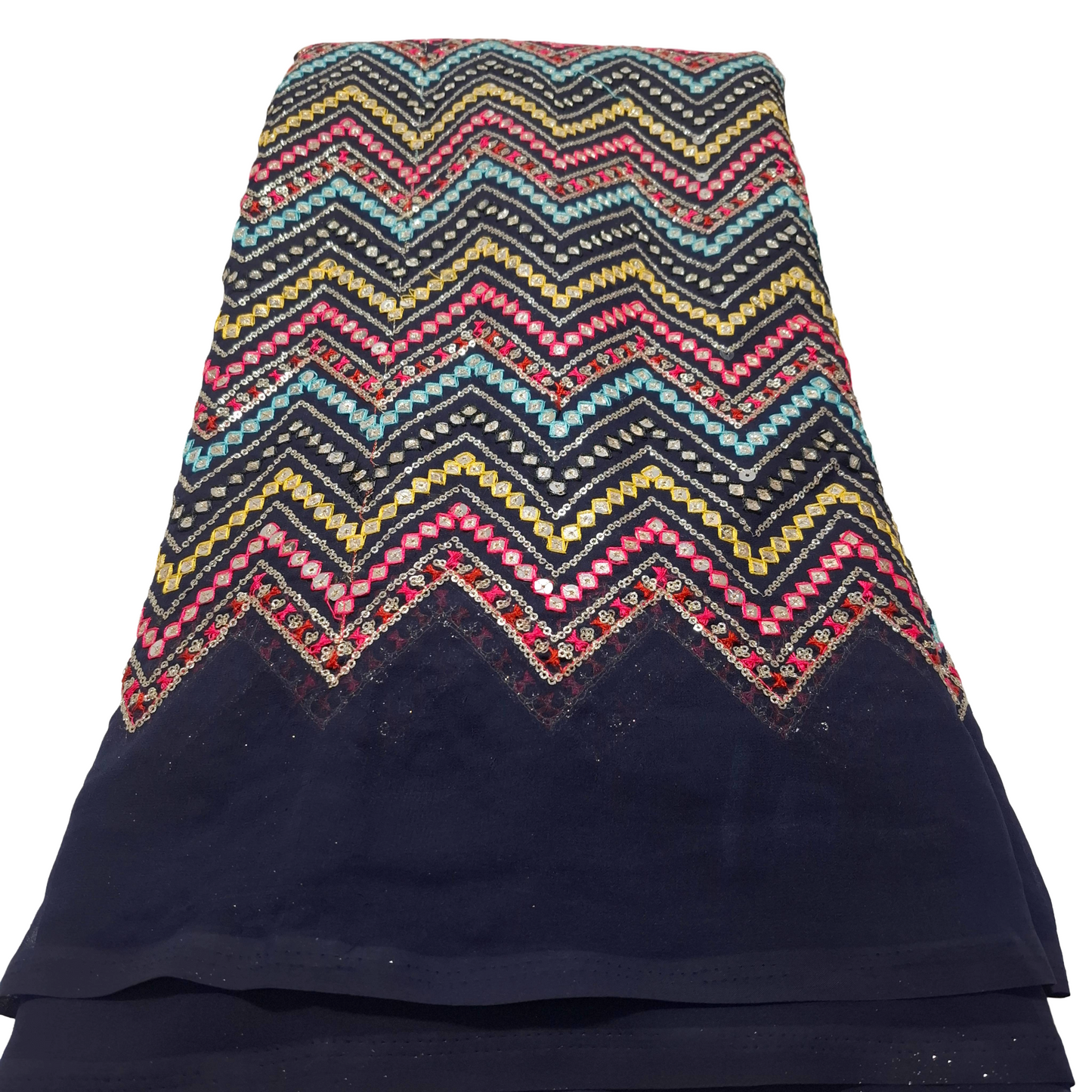 teal blue Georgette Multicolour Sequin Work Fabric