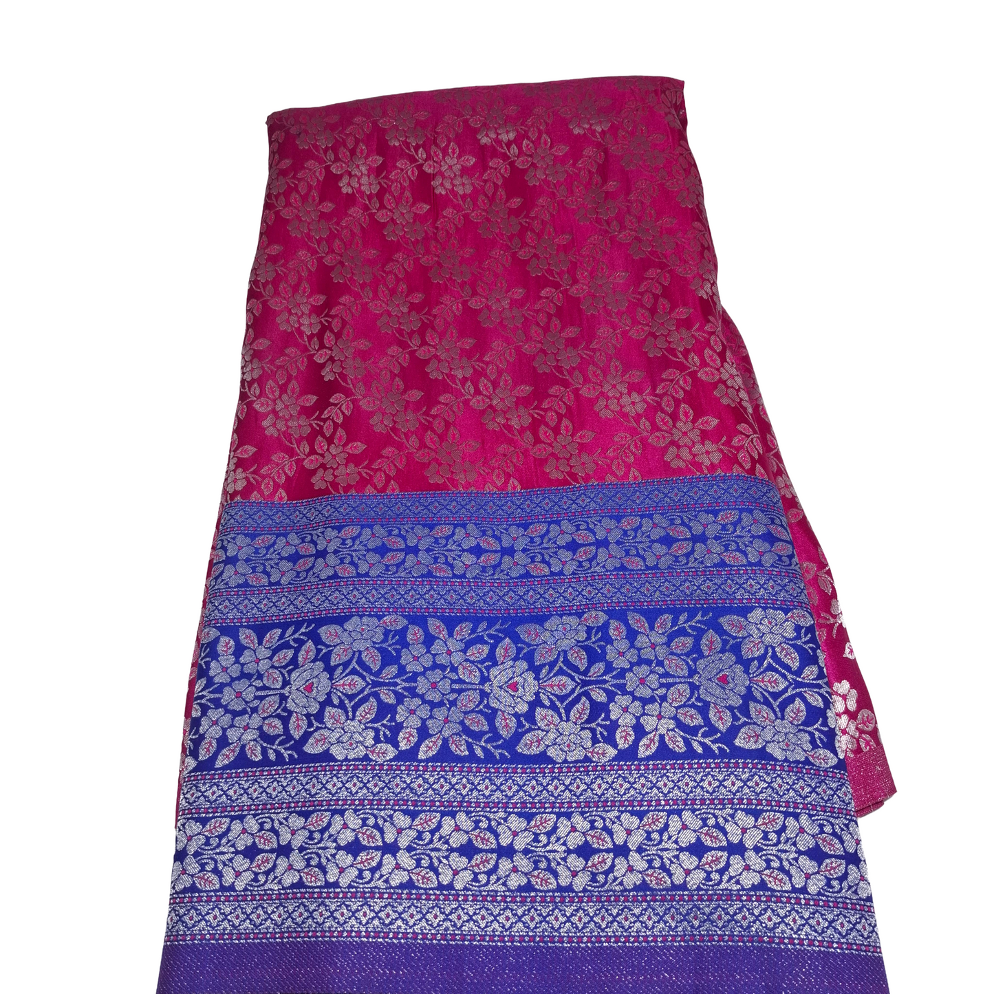 Rani Pink Banarasi Fabric with Royal Blue Border | Premium Banarasi Silk