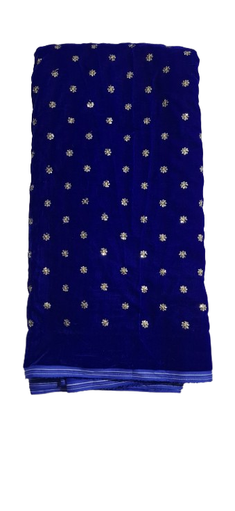 Royal Blue Velvet Fabric with Golden Buttis – Premium Soft Velvet