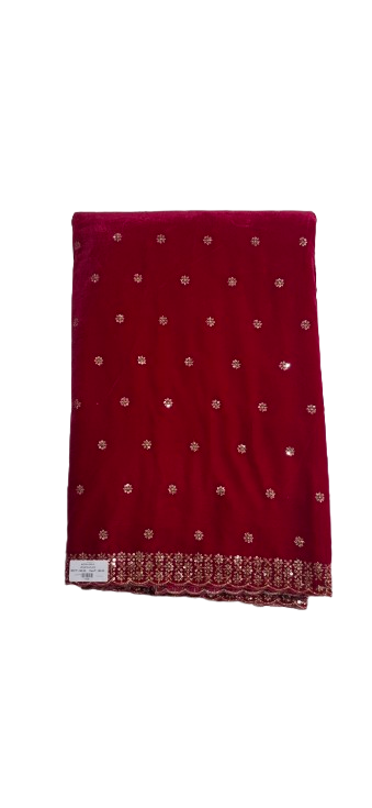 Rani Pink Velvet Butti Fabric with Double-Side Border