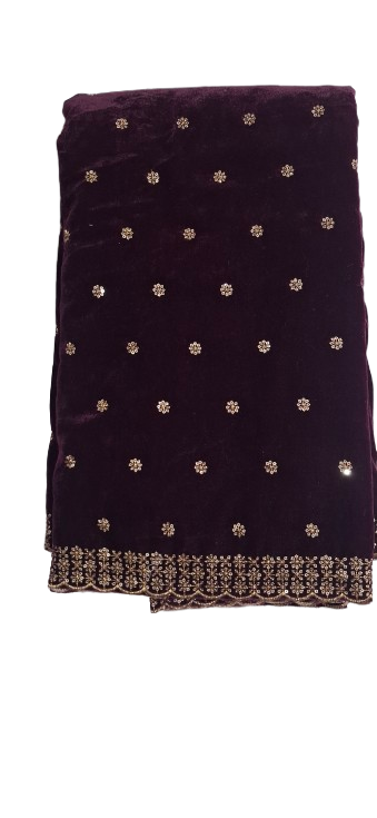 Bottle Green Velvet Fabric with Elegant Butti & Double Side Border