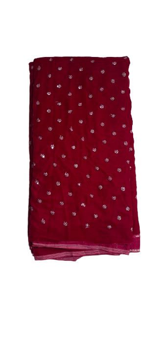 Pink Velvet Fabric with Silver Butti Work