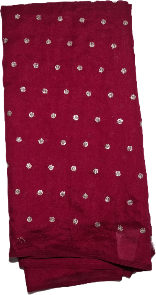 Rani Pink Vichitra Silk Fabric with Gold Buta Work | Premium Shine Fabric