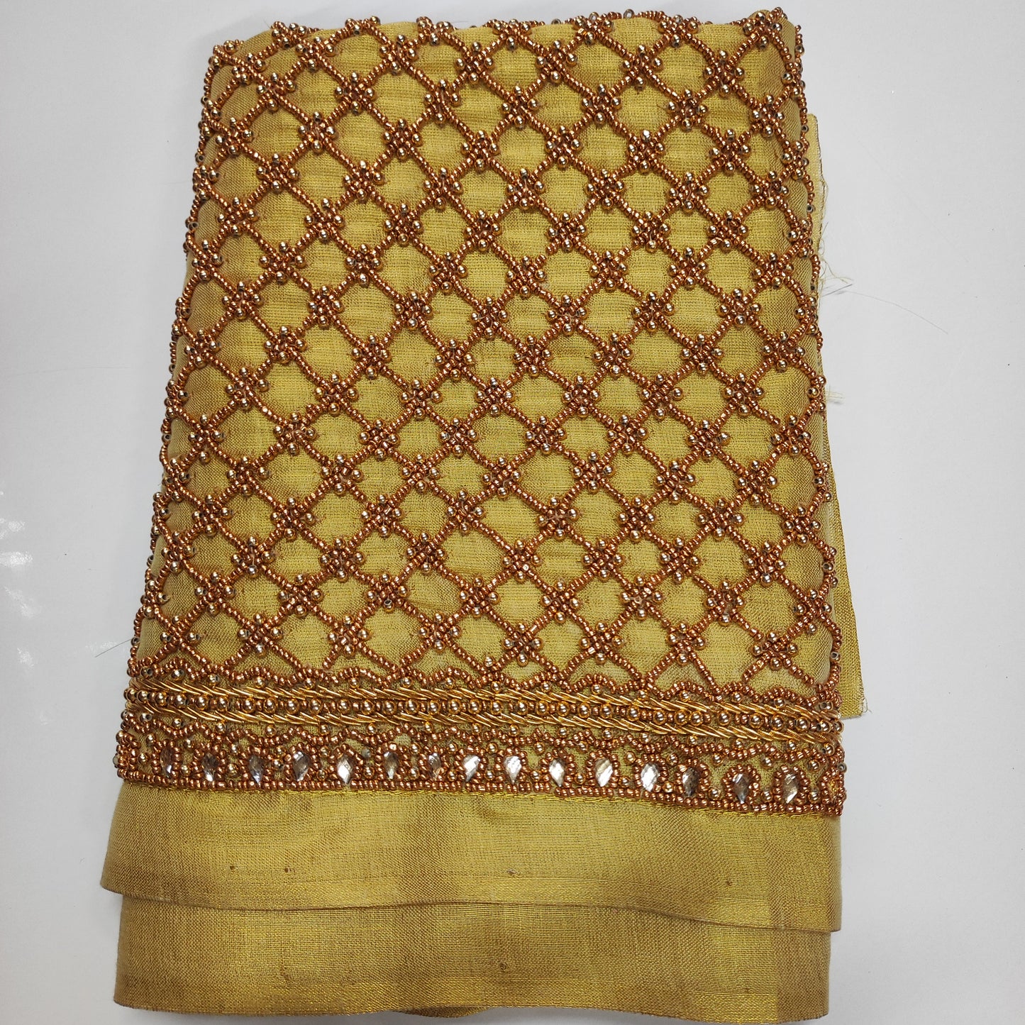 Light Gold Hand Work Stone & Bead Work Blouse Piece – 1 Meter