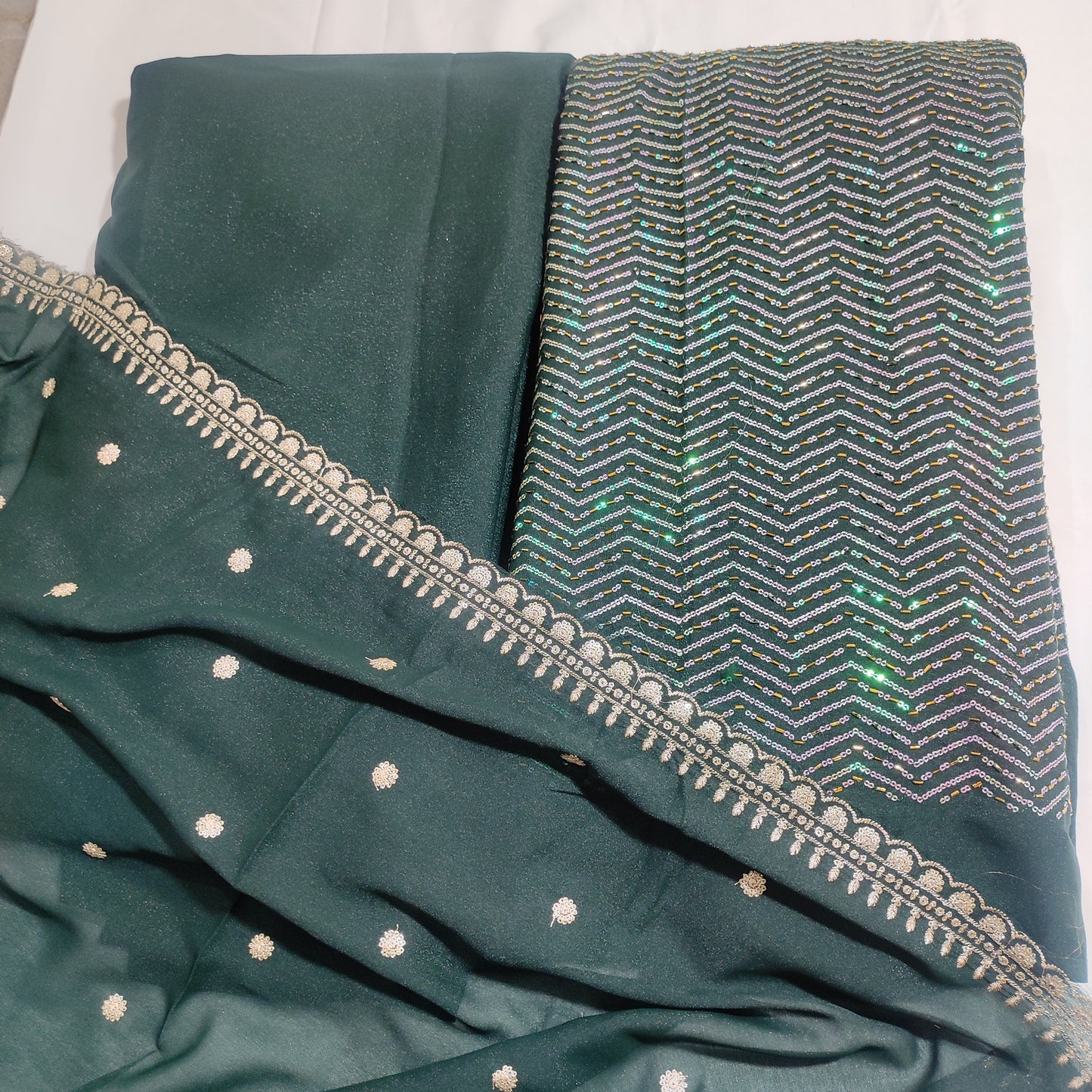 Bottle Green Stra Georgette Suit with Elegant Piping Work – 3 Piece Set