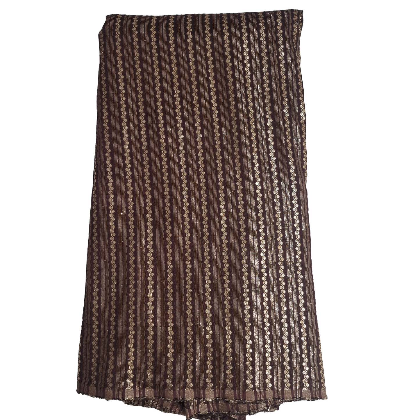 Premium Chanderi  Silk Fabric – Coffee Brown with Elegant Golden Stripes