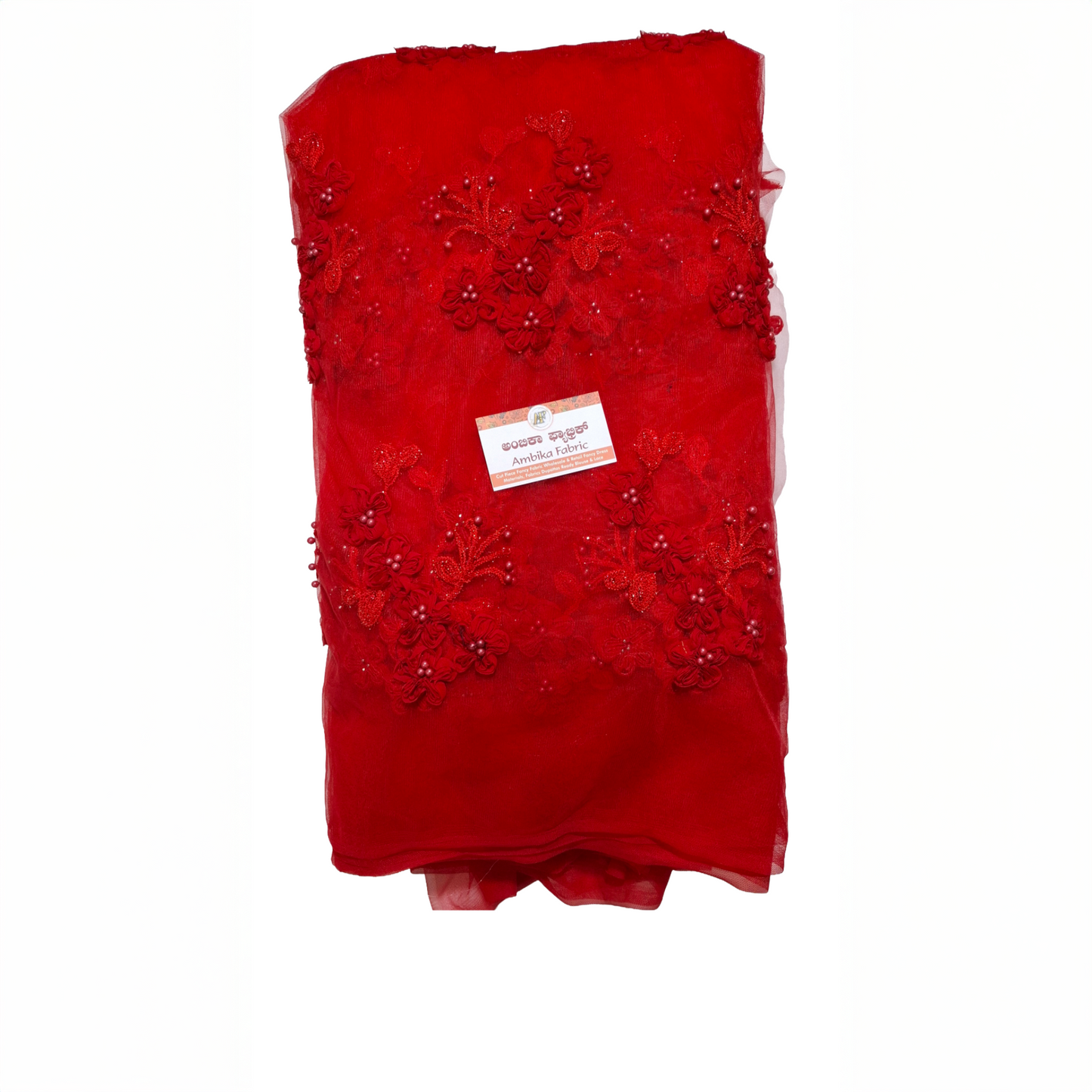 Red Embroidered Net Fabric with Pearl Work | Party & Designer Wear