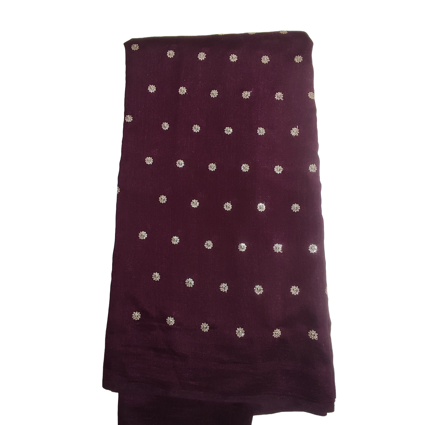Wine Color Vichitra Silk Fabric with Sequence Butti Work