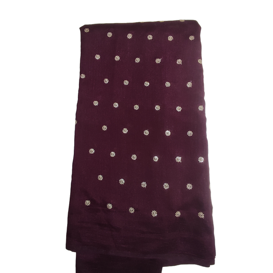 Wine Color Vichitra Silk Fabric with Sequence Butti Work