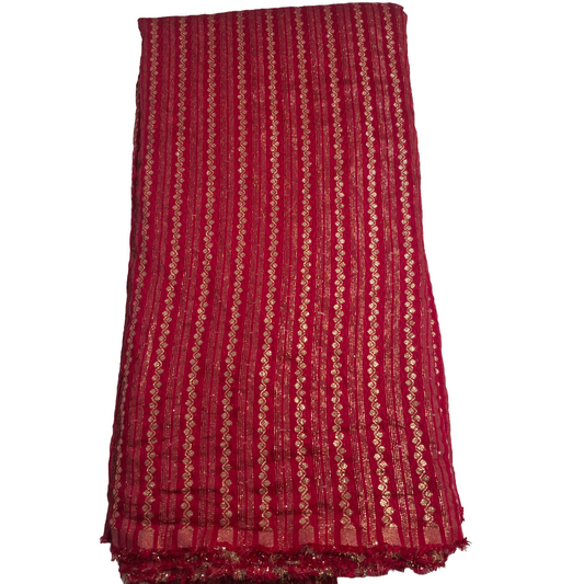 Hot pink Chanderi Silk Fabric with Elegant Golden Weaving