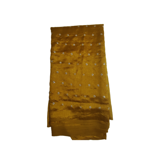 Mustard Gold Vichitra Silk Fabric with Gold Butti Work