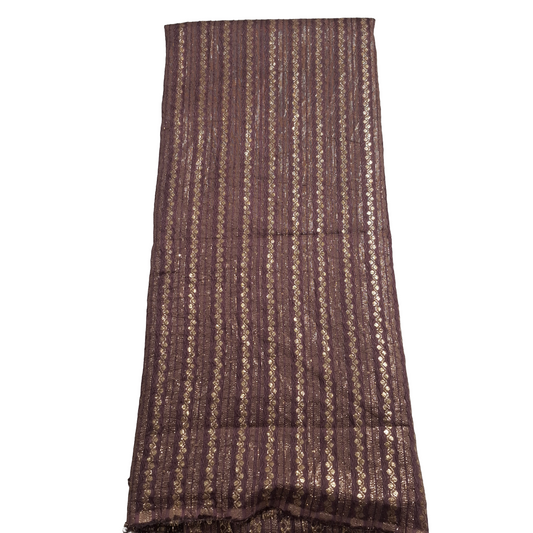 dark onion Chanderi Silk Fabric with Elegant Golden Weaving