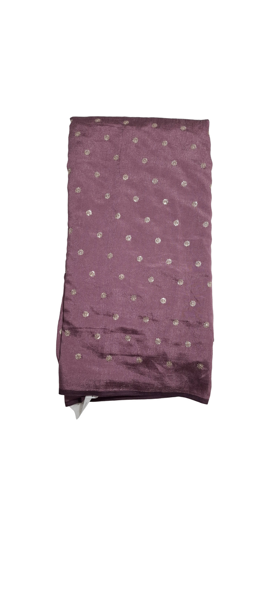 Dark Onion Color Vichitra Silk Fabric with Gold Butti Work