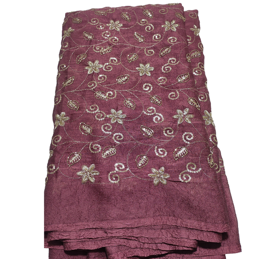 onion  Colour Rangoli Crush Fabric – Heavy Embroidery Floral Design – 44 Inch Width