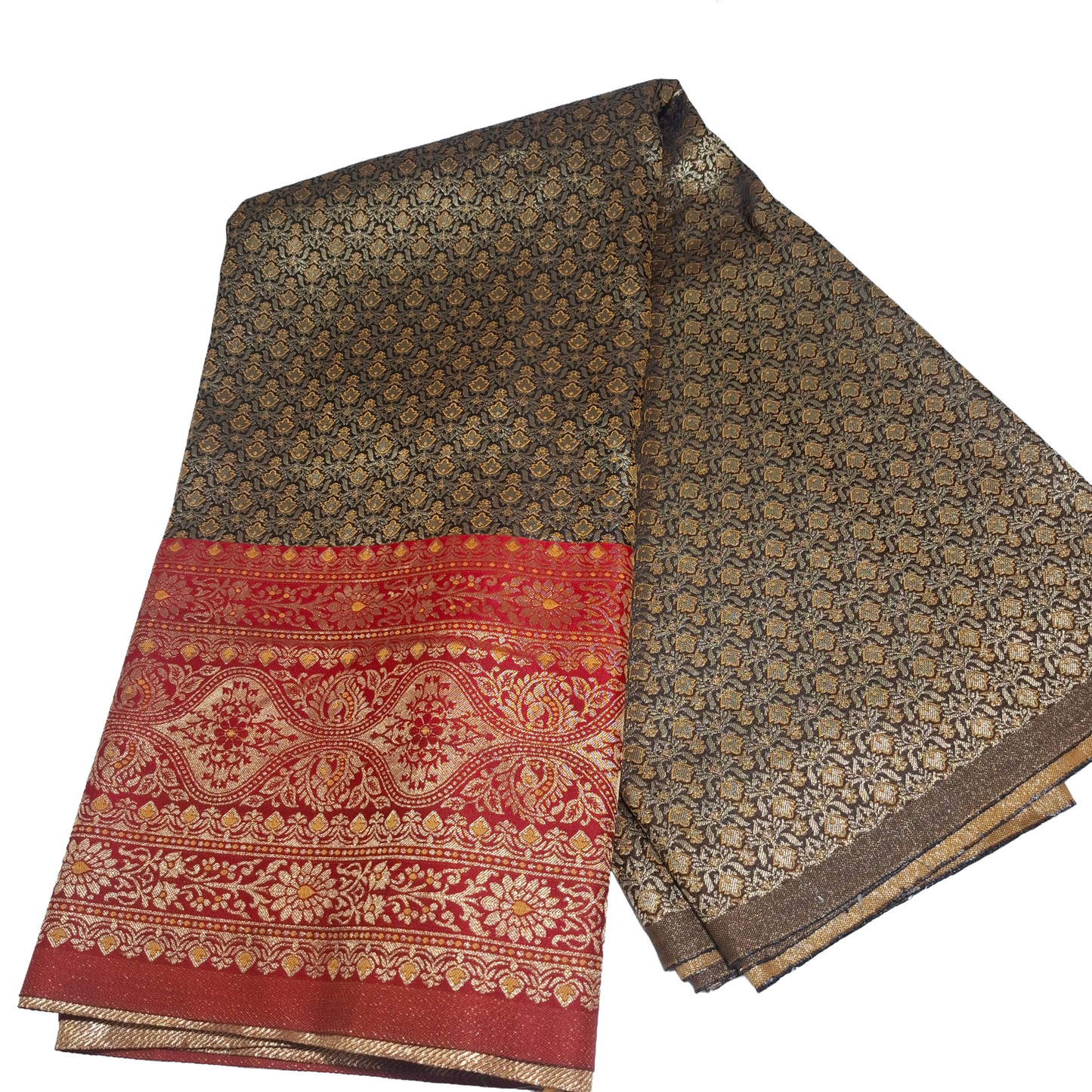 Black Banarasi Fabric with Red Border | Premium Banarasi Silk