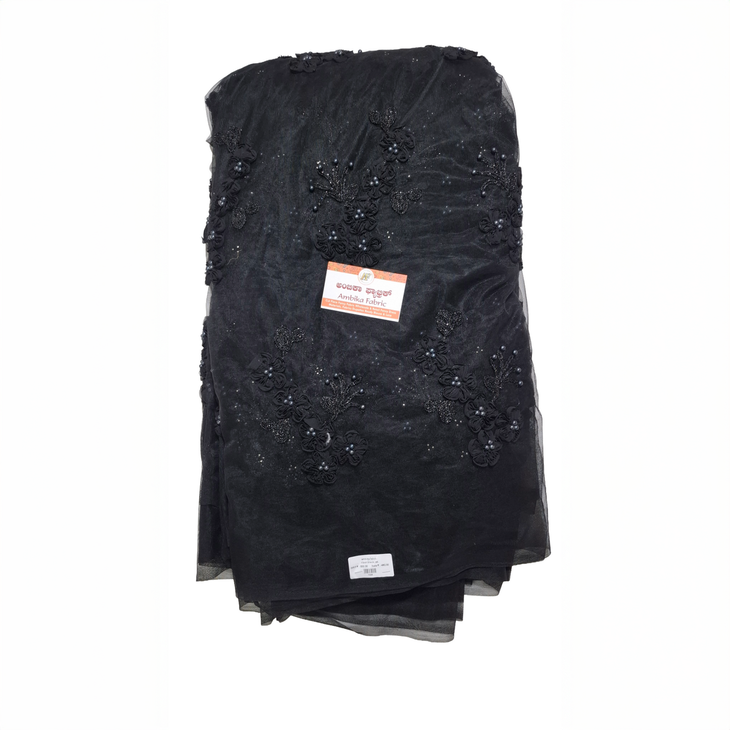 Black Embroidered Net Fabric with Pearl Work | Party & Designer Wear