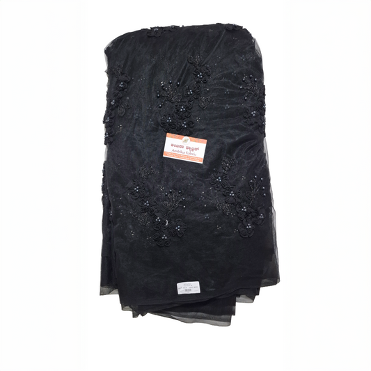 Black Embroidered Net Fabric with Pearl Work | Party & Designer Wear