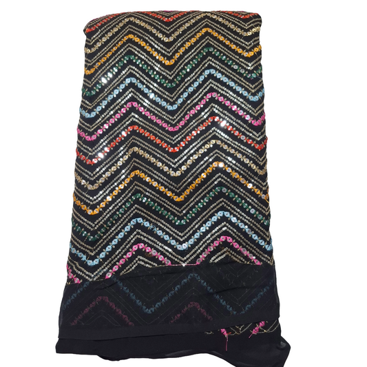Bleck  Georgette Multicolour Sequin Work Fabric ✨