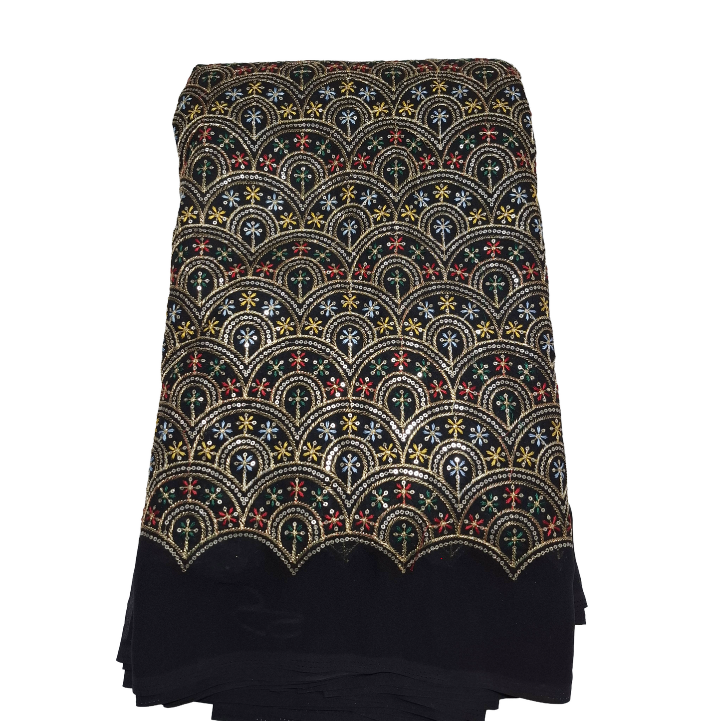 Designer Black Georgette Fabric | Multicolour Sequence & Thread Work