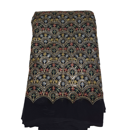 Designer Black Georgette Fabric | Multicolour Sequence & Thread Work
