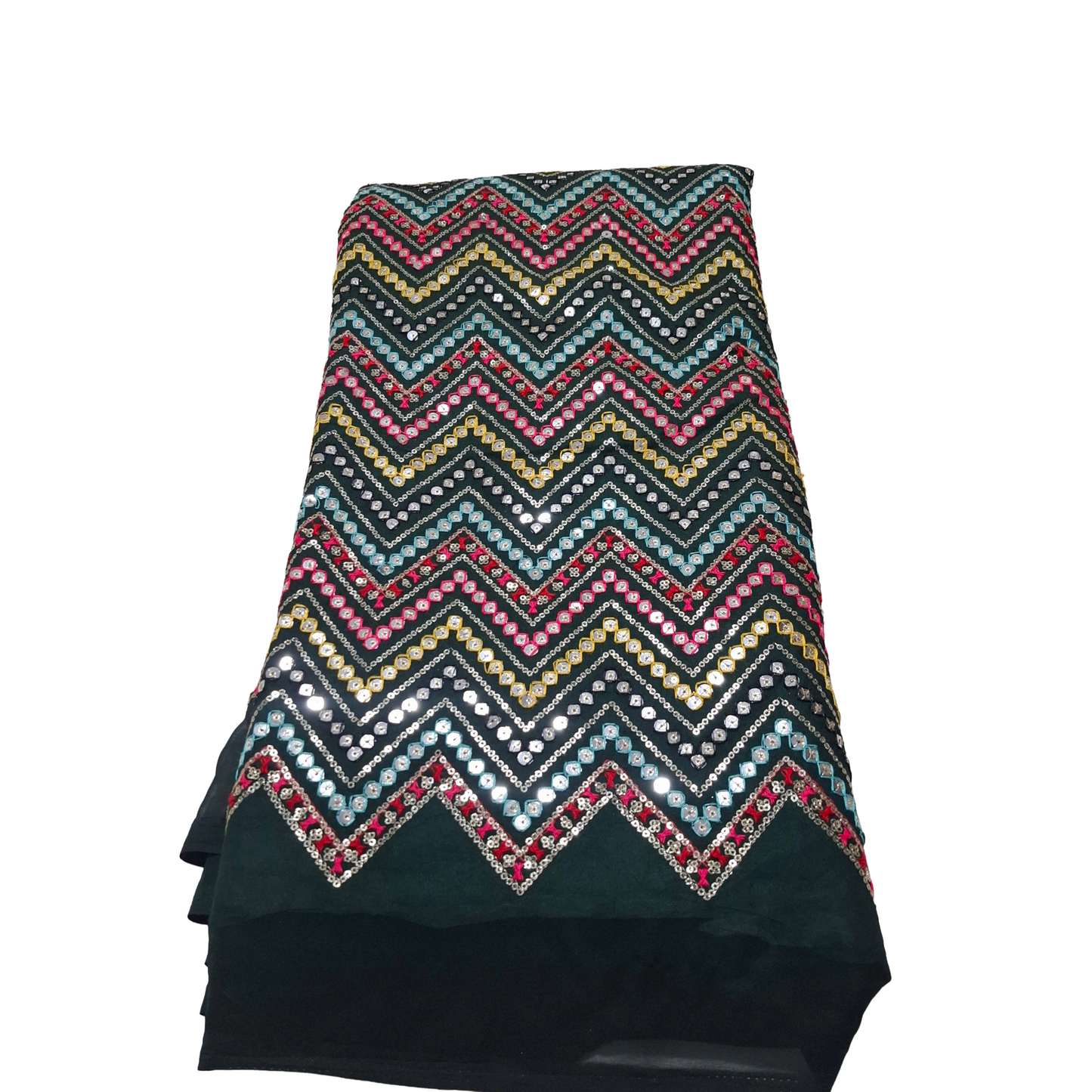 ✨ bottle green Georgette Multicolour Sequin Work Fabric ✨