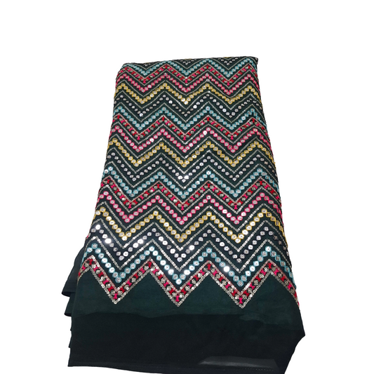 ✨ bottle green Georgette Multicolour Sequin Work Fabric ✨