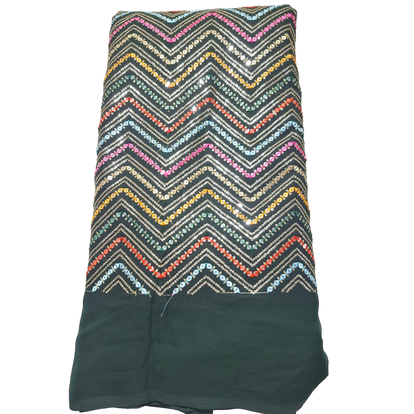 ✨ bottle green   Georgette Multicolour Sequin Work Fabric ✨