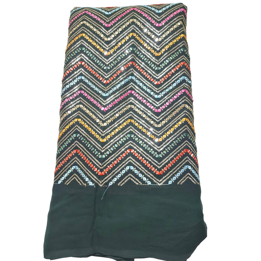 ✨ bottle green   Georgette Multicolour Sequin Work Fabric ✨