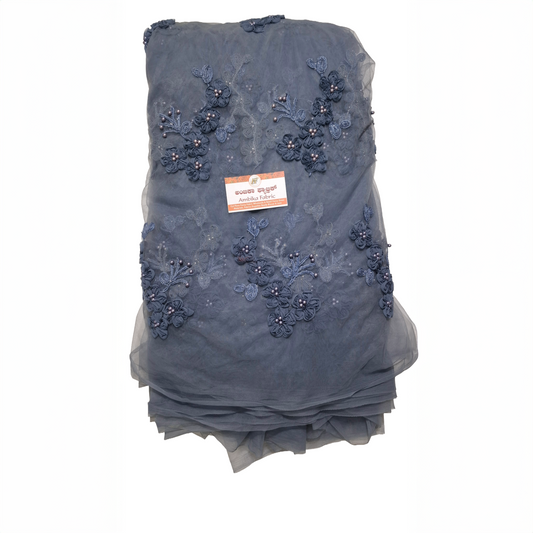 Grey Embroidered Net Fabric with Pearl Work | Party & Designer Wear