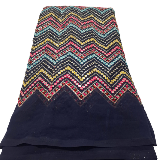 teal  blue  Georgette Multicolour Sequin Work Fabric