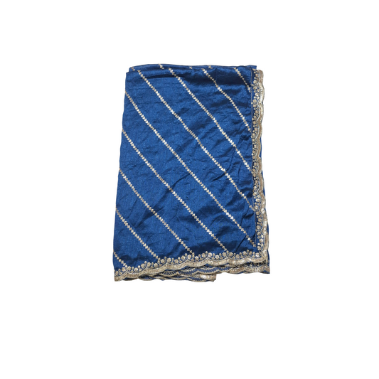 Teal blue  Colour Ready Dupatta 2.5 Meter Length with Four Side Gold Border