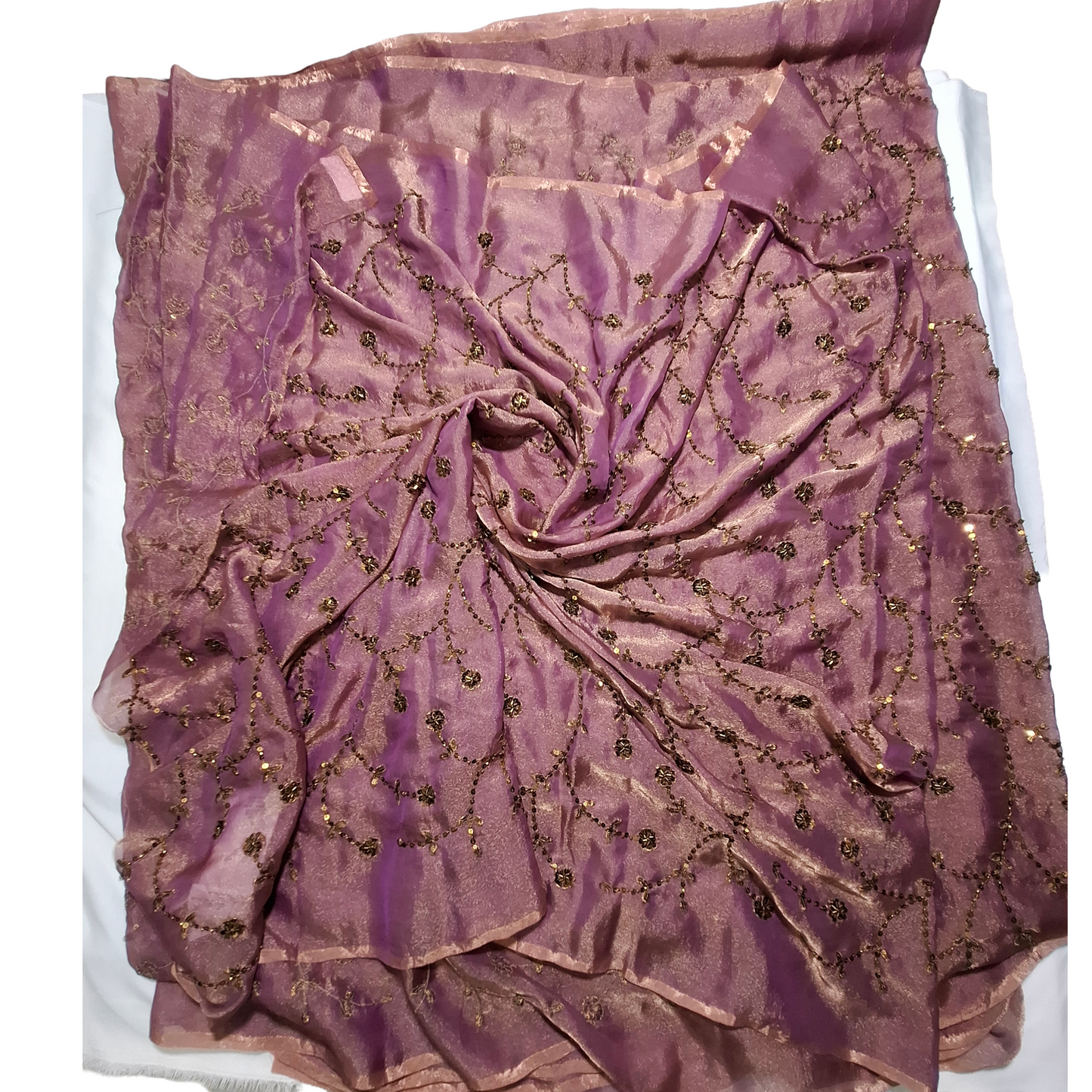 Embroidered N C Simar  Fabric in Dusty onion  | Floral Sequin Work | Premium Partywear Fabric