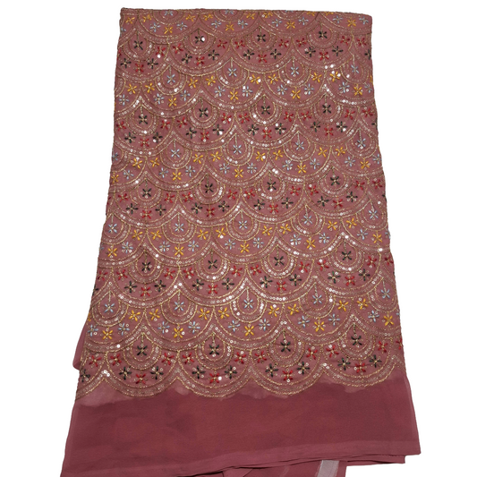 Designer Onion  Georgette Fabric | Multicolour Sequence & Thread Work