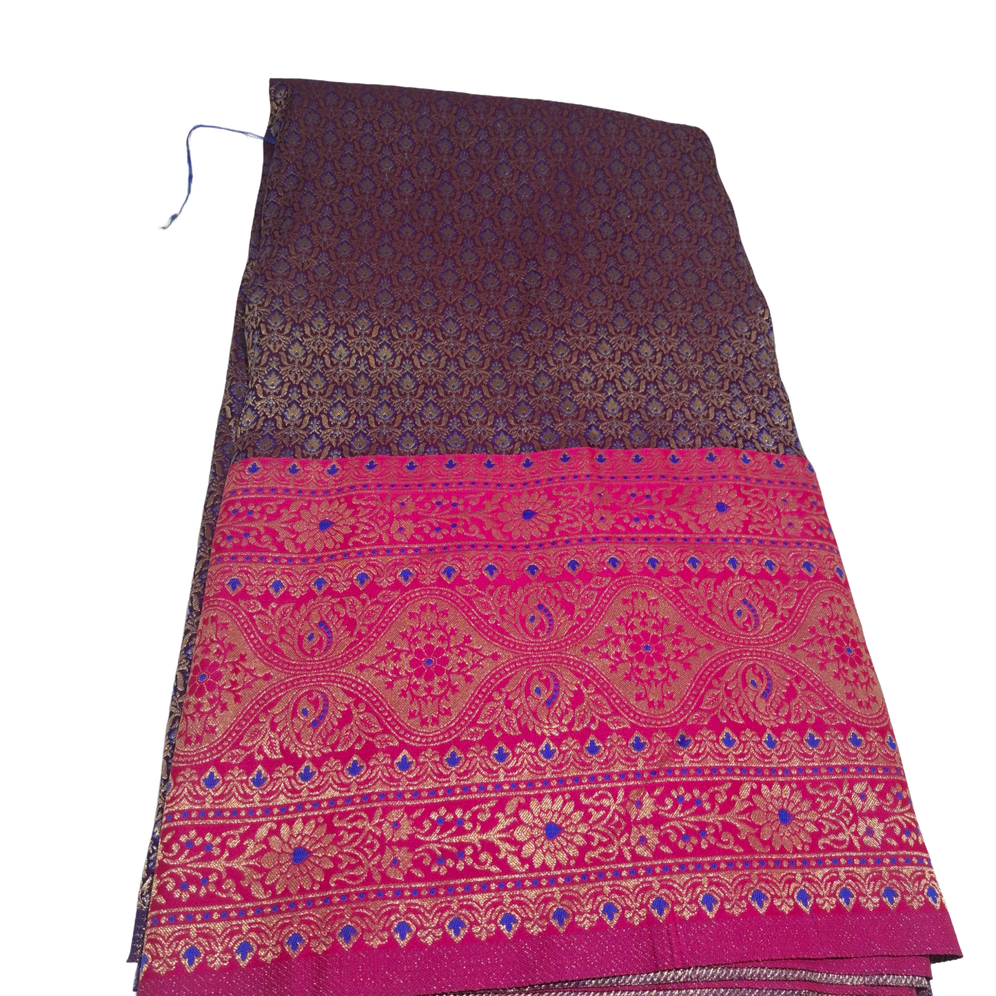 Purple Banarasi Fabric with Hot Pink Border | Premium Banarasi Silk