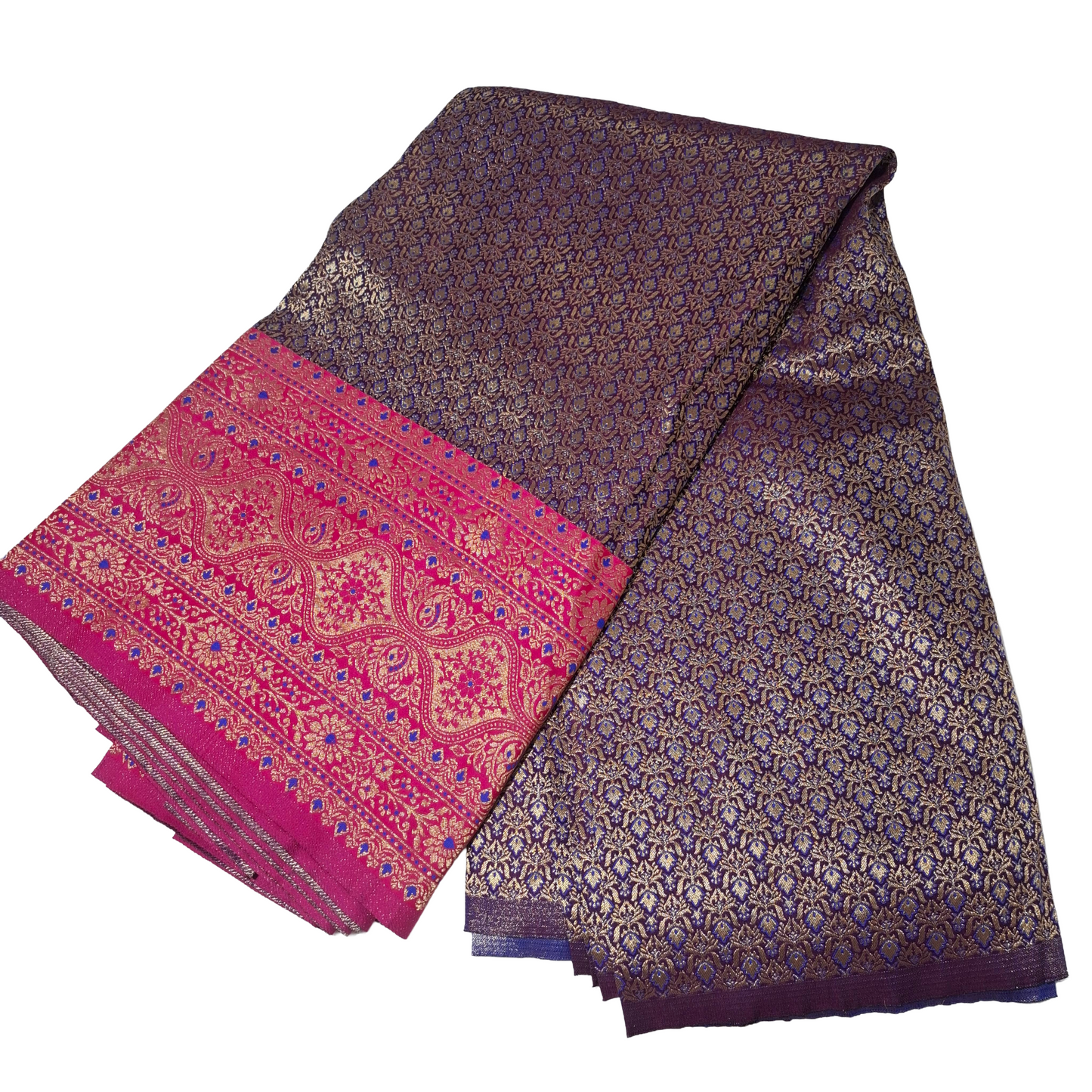 Purple Banarasi Fabric with Hot Pink Border | Premium Banarasi Silk