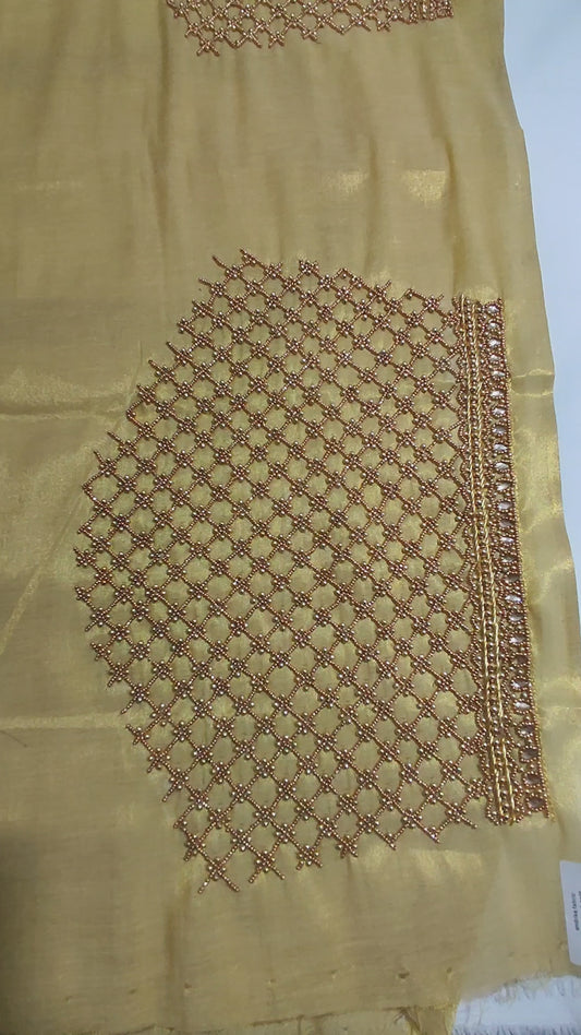Light Gold Hand Work Stone & Bead Work Blouse Piece – 1 Meter