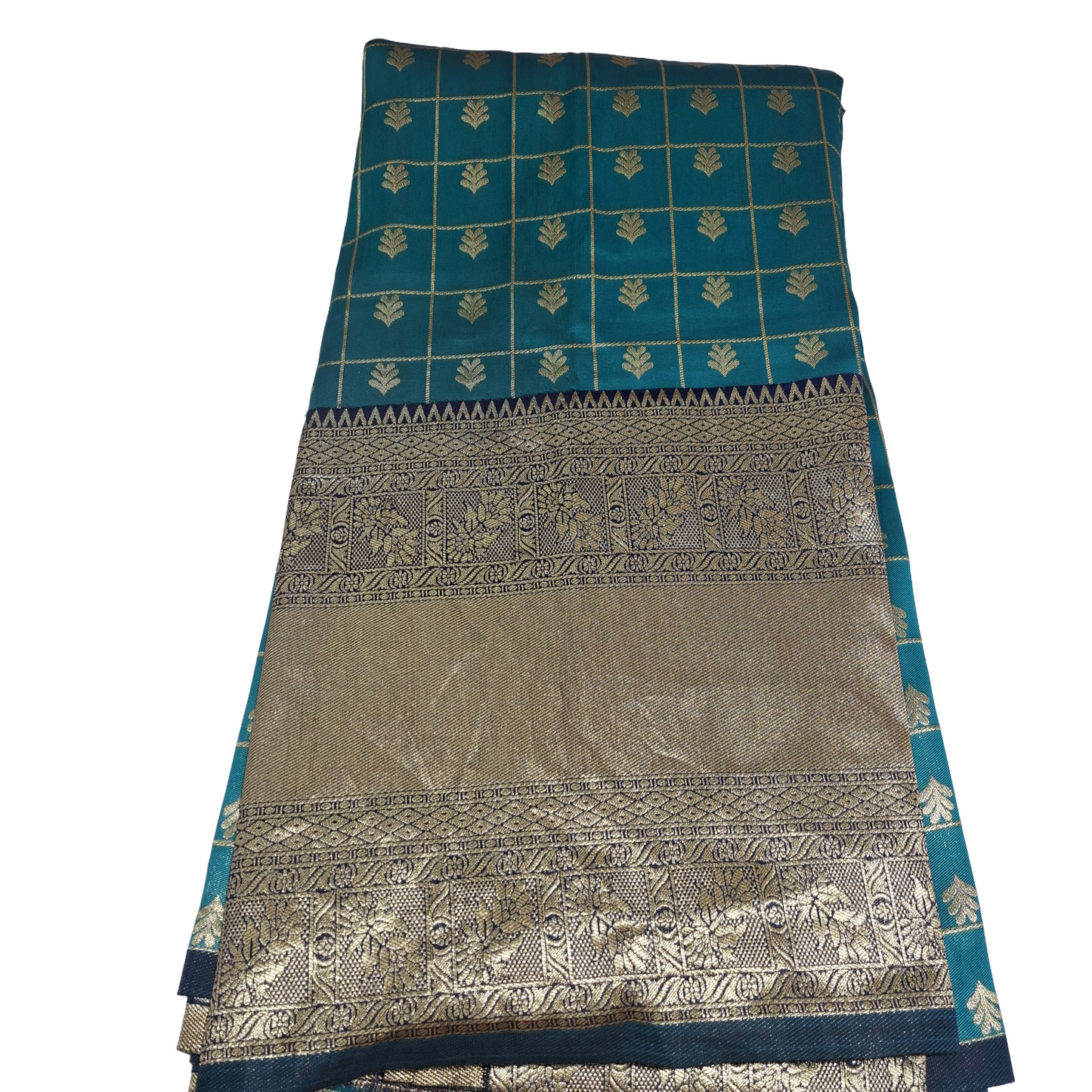 Banarasi Rama Green Fabric with Rich Gold Zari Border