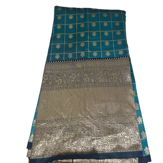 Banarasi Rama Green Fabric with Rich Gold Zari Border
