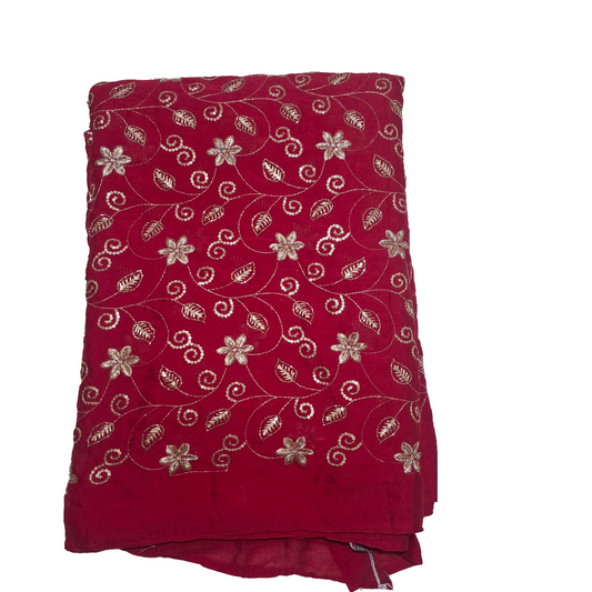 Rani Pink Colour Rangoli Crush Fabric – Heavy Embroidery Floral Design – 44 Inch Width