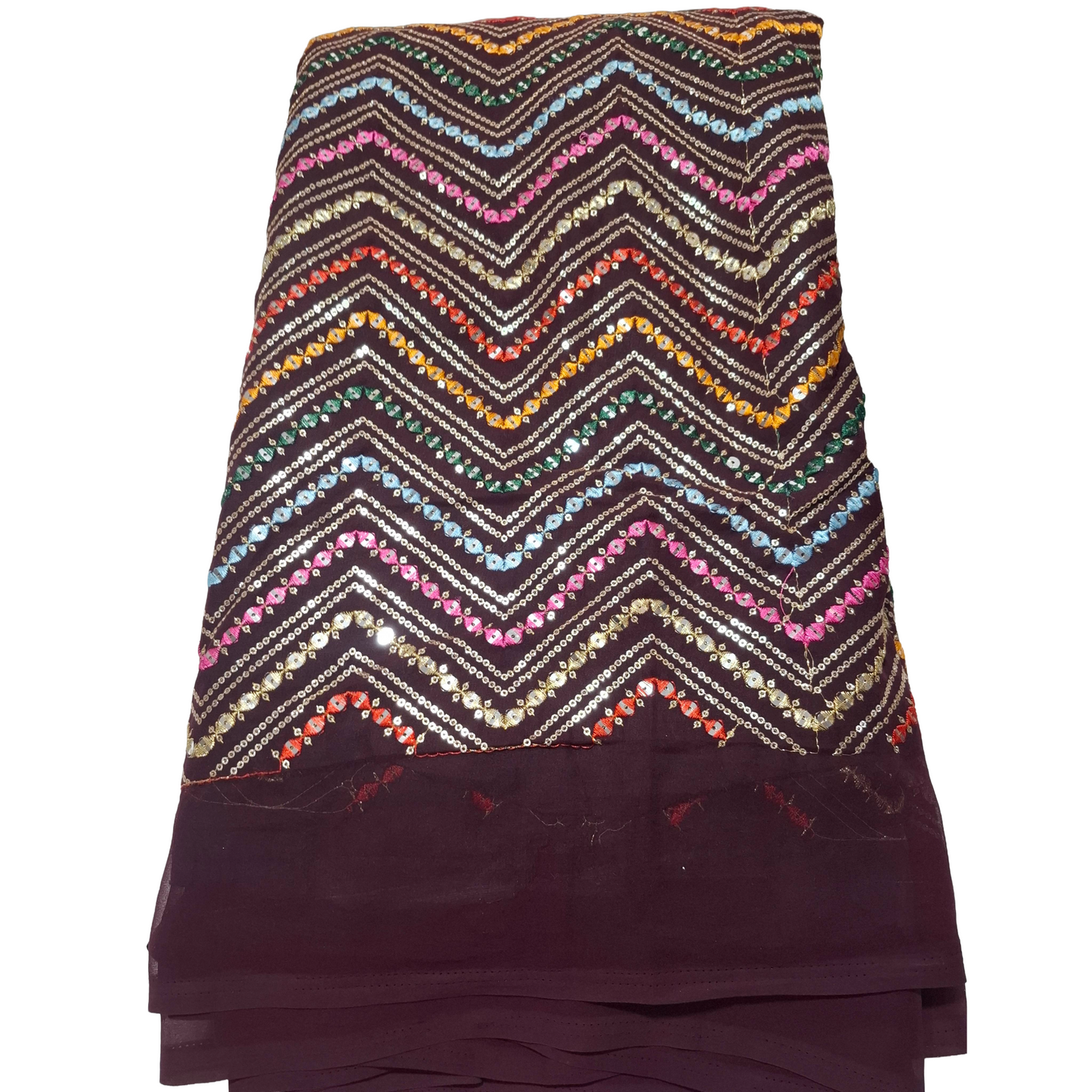 wine  Georgette Multicolour Sequin Work Fabric ✨