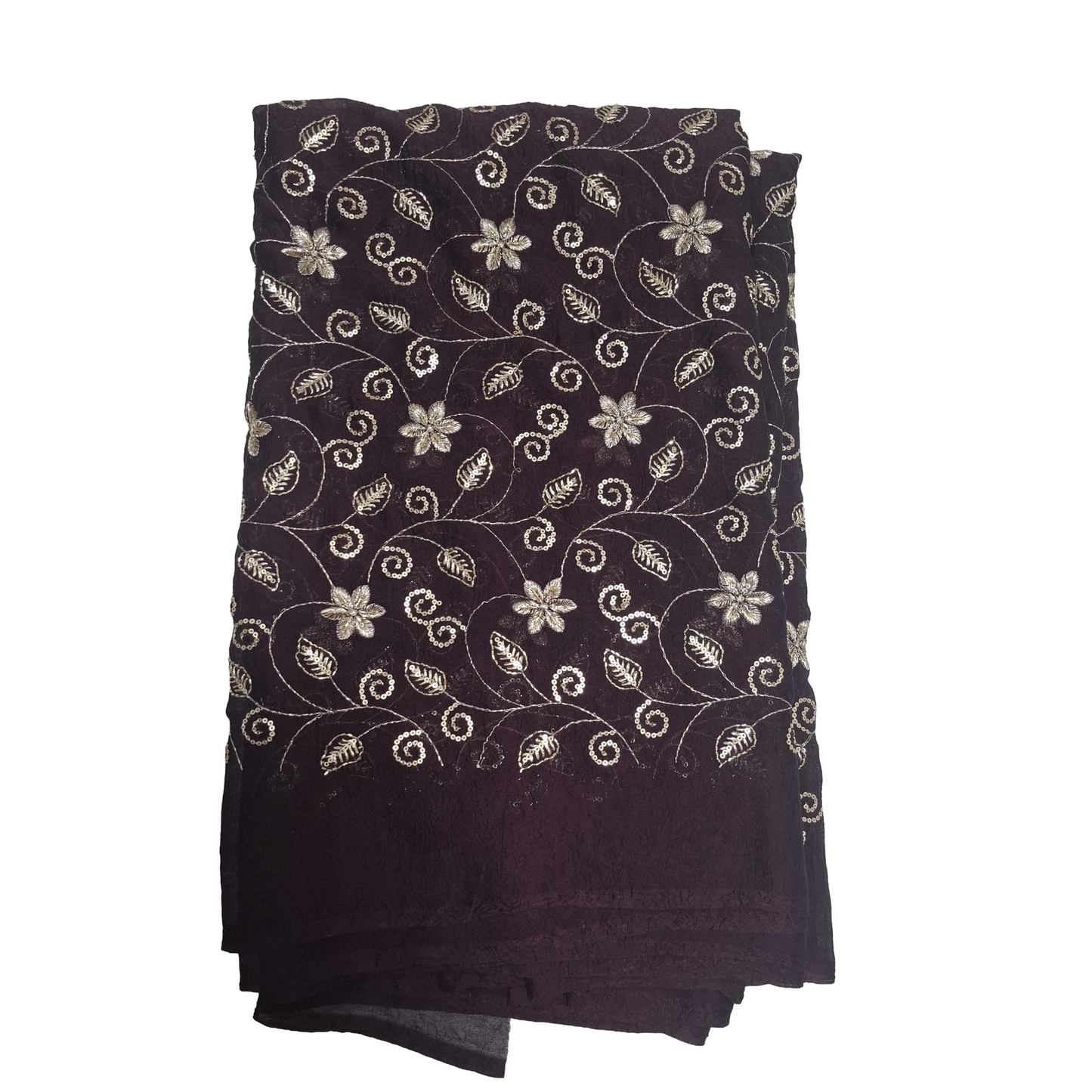 Wine Colour Rangoli Crush Fabric – Heavy Embroidery Floral Design – 44 Inch Width